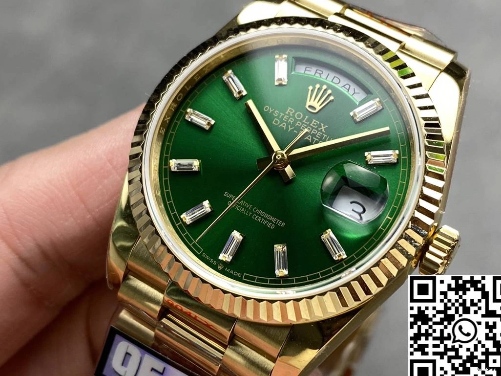 Tungsten Rolex M128238-0130 Day Dial 36mm Gold Factory Steel Yellow QF Date Green v5 0715